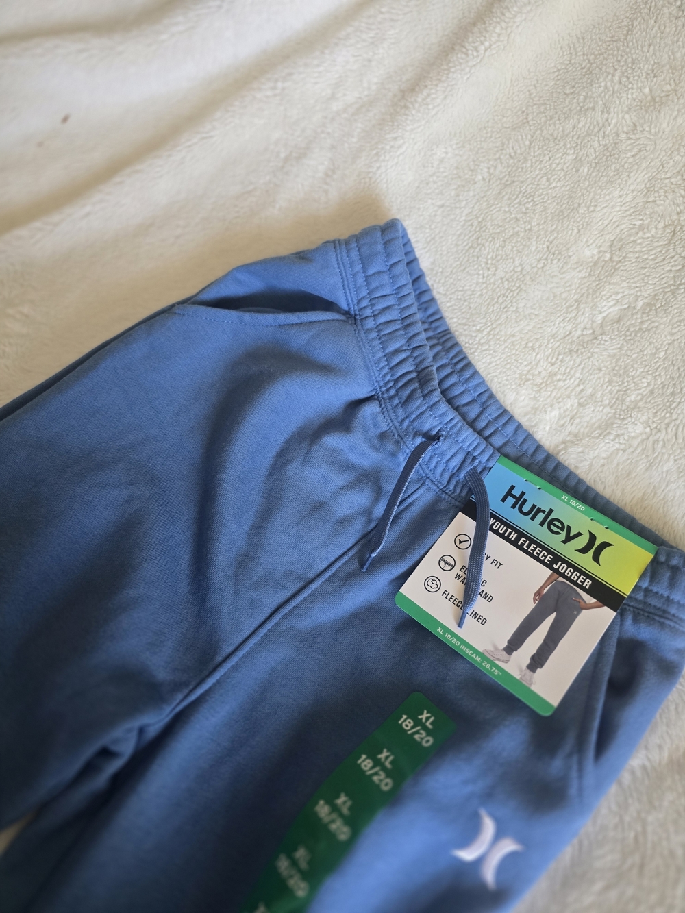 Hurley Blue Youth Fleece Joggers with Elastic Waist